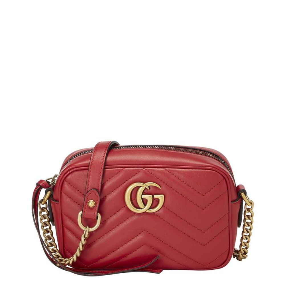 Gucci Red Leather Gg Marmont Crossbody Bag Mini (Authentic Pre-Loved)